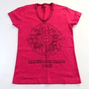 RUFYAR'S Calendario Nazca PERU V-neck fitted Tshirt top Size M